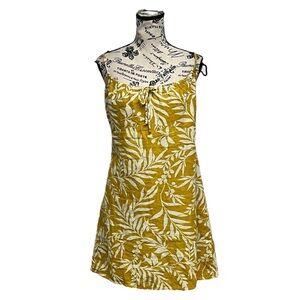 BEBOP Yellow Floral Hawaiian Linen Mini Dress Casual Beach Boho Milkmaid Prep 11